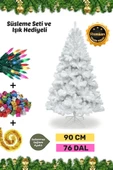 Premium Süsleme Seti Yılbaşı Beyaz Çam Ağacı Renkli Işığı Yeni Yıl Süsleri Noel Paketi 90 Cm 76 Dal thumbnail 1