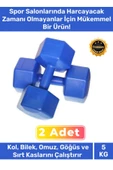 Özel Plastik Köşeli Spor Egzersiz Vücut Kas Geliştirme Fitness Ağırlık Mavi 5 Kg Dambıl Set - 2 Adet - 1