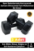Plastik Köşeli Spor Egzersiz Vücut Kas Geliştirme Fitness Ağırlık Siyah 5 Kg Dambıl Set - 2 Adet - 1