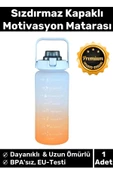 Premium Çift Renk Ölçü Baskılı Sızdırmaz Akmaz Motivasyon Matara Suluk Sağlıklı Plastik 1 Lt Su Şişe - 1