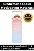 Premium Çift Renk Ölçü Baskılı Sızdırmaz Akmaz Motivasyon Matara Suluk Sağlıklı Plastik 1 Lt Su Şişe - 1