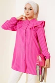 Omuzları Fırfırlı Çizgili Tunik Fuşya thumbnail 1