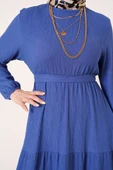 Kat Kat Bürümcük Kuşaklı Elbise İndigo thumbnail 4