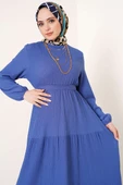 Kat Kat Bürümcük Kuşaklı Elbise İndigo thumbnail 2