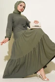 Kat Kat Bürümcük Kuşaklı Elbise Haki thumbnail 1
