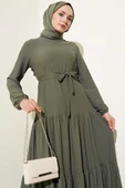 Kat Kat Bürümcük Kuşaklı Elbise Haki thumbnail 2