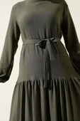 Kat Kat Bürümcük Kuşaklı Elbise Haki thumbnail 4