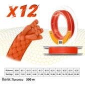 Mercan Pe Örgü Platinum X12 Turuncu İp 300m Makara Misina - 12