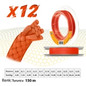 Mercan Pe Örgü Platinum X12 Turuncu İp 150m Makara Misina - 11