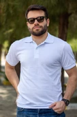 Erkek Beyaz Rahat %100 Pamuk Ribana Kol Polo Yaka T-Shirt 24EPLYPOPE - 3