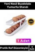 Premium Seri Buzdolabı Plastik 2 Katlı Kullanışlı Pratik Raf Düzenleyici Yeni Nesil Yumurta Standı - 1