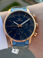 Ferro Çelik Kordon İç Fonksiyonları Aktif Takvimli 30 Mt Su Geçirmez Erkek Kol Saat EFM1774-T thumbnail 3