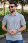 Erkek Gri Melanj Rahat %100 Pamuk Ribana Kol Polo Yaka T-Shirt 24EPLYPOPE - 3