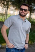 Erkek Gri Melanj Rahat %100 Pamuk Ribana Kol Polo Yaka T-Shirt 24EPLYPOPE - 1