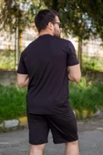 Erkek Siyah Jakarlı Tam Esnek İnce Rahat Spor Şort T-Shirt Takım 24EEST171J - 7