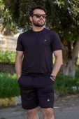Erkek Siyah Jakarlı Tam Esnek İnce Rahat Spor Şort T-Shirt Takım 24EEST171J - 4