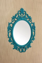 Dekoratif Ayna Kadife Dolu Turkuaz - 1