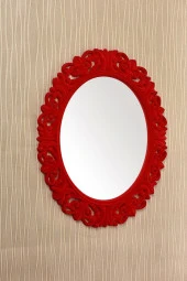 Dekoratif Oval Ayna Kadife Kırmızı - 1