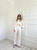Kadın Krinkıl Kumaş Pantolon Ekru thumbnail 2