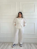 Kadın Krinkıl Kumaş Pantolon Ekru thumbnail 3