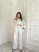 Kadın Krinkıl Kumaş Pantolon Ekru thumbnail 4