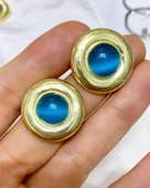 Yuvarlak Geometrik Çokgen Gümüş Küpe | Büyük taşlı küpeler | gümüş Minimalist Küpe - 4