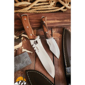 Outdoor Piknik Bıçak Set Kamp Bıçağı Çakısı Mutfak Bıçağı Kılıflı El Yapımı ( Ceviz Ağacı Sap ) - 1