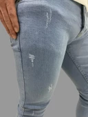 Erkek Dar Paça Desturalı New Buz Mavi Kot Pantolon - 4