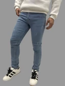 Erkek Dar Paça Desturalı New Buz Mavi Kot Pantolon - 7