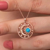 Lucky Life 925 Ayar Gumuss Rose Opal Mavi Taşlı Ay Güneş Lucky Life Kadın  Kolye thumbnail 1