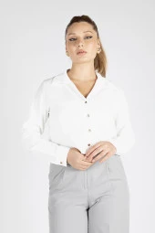 Kadın Crop Gömlek Ekru - 1