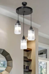 Modelight Aksel 3'lü Avize Şeffaf Optik Camlı Siyah thumbnail 2