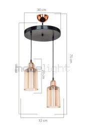 Modelight Aksel Bakır Duylu 2li Optik Camlı Avize thumbnail 3