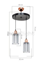 Modelight Aksel Bakır Duylu 2li Optik Camlı Avize thumbnail 3