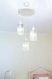 Modelight Aksel 3'lü Avize Şeffaf Optik Camlı Beyaz thumbnail 1