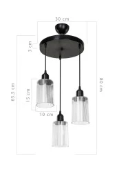 Modelight Aksel 3'lü Avize Şeffaf Optik Camlı Siyah thumbnail 3