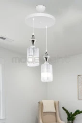 Modelight Akses Beyaz Karo Krom 2li Üçgen Şeffaf Camlı Avize thumbnail 1