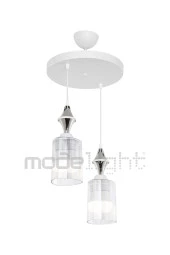 Modelight Akses Beyaz Karo Krom 2li Üçgen Şeffaf Camlı Avize thumbnail 2