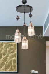 Modelight Akses Küre / Karo 3lü Optik Camlı Avize thumbnail 1