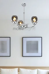 Modelight Carmen Üçlü Avize Krom - Füme Cam thumbnail 1