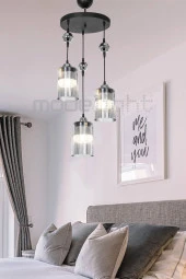 Modelight Ceylin 3lü Siyah Optik Füme Camlı Avize thumbnail 1