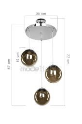 Modelight Toyana Avize Üçlü Krom - Füme Cam thumbnail 4