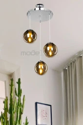 Modelight Toyana Avize Üçlü Krom - Füme Cam thumbnail 1