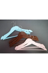 Elbise Pantalon Askısı 9 Adet  Renkli Ahşap Görünümlü Plastik - 1
