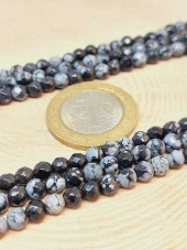 Kar Tanesi Obsidyen Taşı Dizi Faset Kesim 4-4.5mm aralığı thumbnail 2