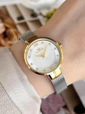 FERRO GoldSilver Hasır Kordonlu Renk Atmaz 30 Metre Suya Dayanıklı Özel Tasarım Kadın KolSaati 1618 thumbnail 1