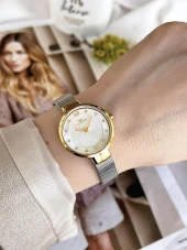 FERRO GoldSilver Hasır Kordonlu Renk Atmaz 30 Metre Suya Dayanıklı Özel Tasarım Kadın KolSaati 1618 thumbnail 2