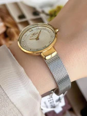 FERRO GoldSilver Hasır Kordonlu Renk Atmaz 30 Metre Suya Dayanıklı Özel Tasarım Kadın KolSaati 1618 thumbnail 3