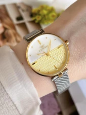 FERRO GoldSilver Hasır Kordonlu Renk Atmaz 30 Metre Suya Dayanıklı Özel Tasarım Kadın KolSaati 21224 thumbnail 1