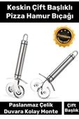 Premium Paslanmaz Çelik Dayanıklı Duvara Asılabilir Süper Keskin Çift Başlıklı Pizza Hamur Bıçağı - 1
